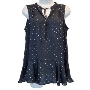 Joe Frash Women Blouse Size S Sleeveless Polka Dot Blue Ruffle
